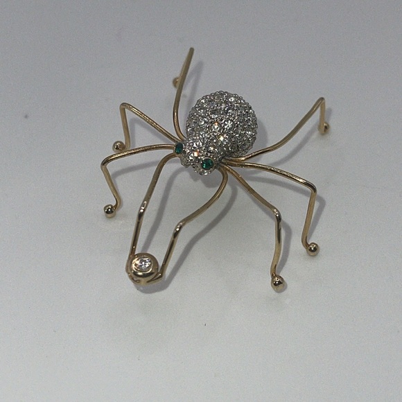 MUST BUNDLE 
Gold and Silver Spider Brooch with Green Accents - Picture 3 of 7